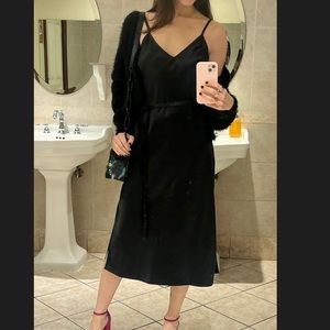 INC Black Belted Midi Slip Dress
